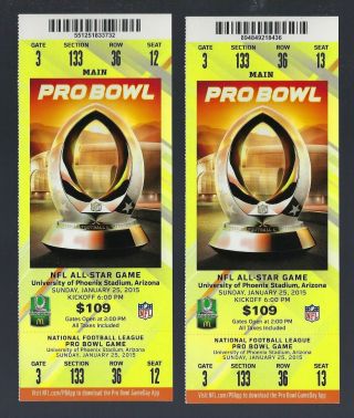 2015 Nfl Football Pro Bowl All - Star Game Full (2) Tickets - Drew Brees