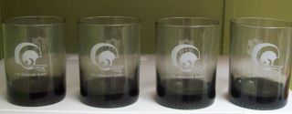 Set Of Four Vintage Nfl Los Angeles Rams Etched Double Smoked Tumbler Glasses