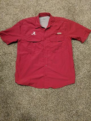 Chili Wear University Of Alabama Large Men Short Sleeve Red Button Up Shirt