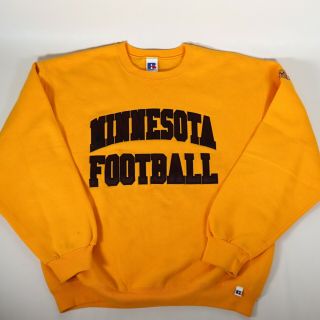 Minnesota Golden Gophers Russell Sewn Crew Neck Sweatshirt Mens L Gold