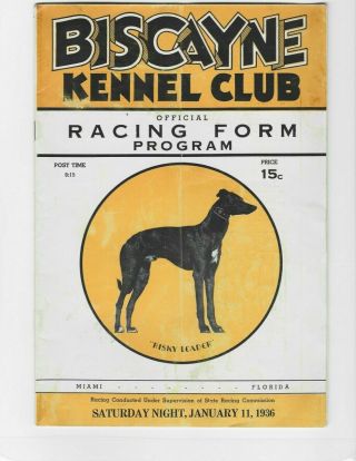 Biscayne Kennel Club 1936 Dog Racing Program - Miami,  Florida