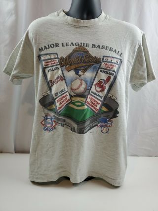 Vintage 1995 World Series Atlanta Braves Cleveland Indians T - Shirt Made In Usa