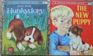 2 Vintage Little Golden Books Fun For Hunkydory,  The Puppy