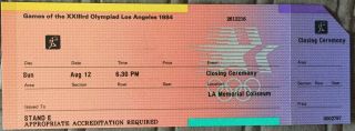 1984 Los Angeles Olympic Ticket / Closing Ceremony / Accreditation /