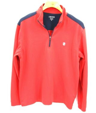 Izod Mens Red Long Sleeve 1/4 Zip Pullover Golf Athletic Wear Size Medium