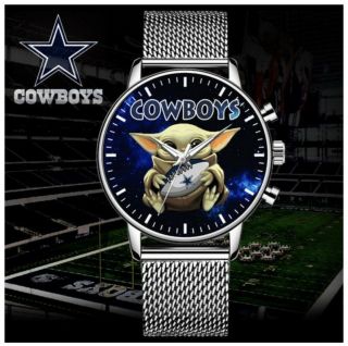 Dallas Cowboy’s Stainless Steel Baby Yoda Watch And Reusable Mask W/ 1 Filter