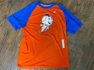 Nike Mlb York Mets Mr Met Mascot Raglan Shirt - Blue Orange - Size Large L