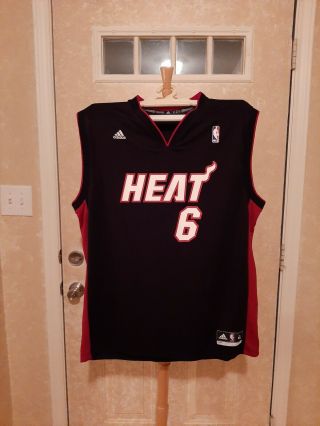 Nba Miami Heat Jersey 6 Lebron James Xl Black Adidas Sleeveless Red Embrod Logo