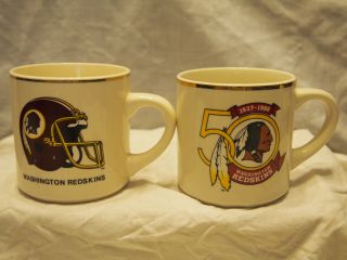 2 Washington Redskins 12oz Ceramic Coffee Mugs Helmet Logo & 50 Years Logo