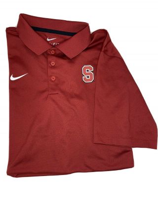 Men’s Nike Dri - Fit Stanford Cardinal Golf Polo Stitched Shirt Size Large Red