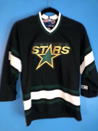 Vintage 1990s Dallas Stars Black Home Jersey Size Youth Large / Extra Large