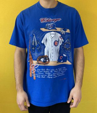 Vintage 90s Chicago Cubs T Shirt Mens L Nutmeg Made In Usa Single Stitch 1991