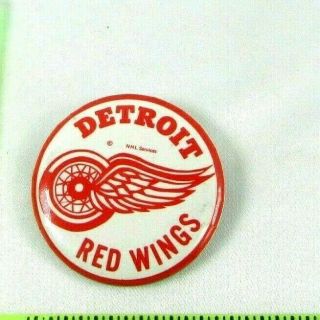 Vintage 1960s Pin Back Button Hockey Detroit Red Wings Nhl Services Made In Usa