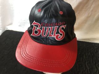 Vintage 90s Chicago Bulls Nba Basketball Leather Snapback Hat Black Red