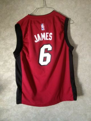Vtg Adidas Lebron James Miami Heat 6 Nba Authentic Youth Red Jersey Lg 14 - 16