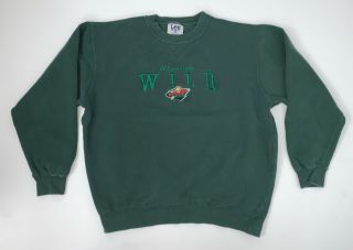 Vintage 90s Minnesota Wild Crewneck Sweatshirt Size Medium Green Nhl Hockey
