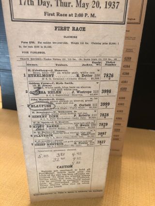 Unusual May 20,  1937 Churchill Downs Horse Racing Foldout Program Kentucky Track 3