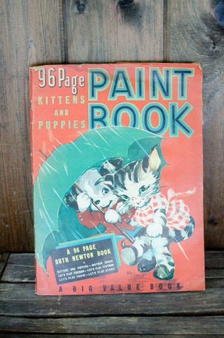 Vintage Coloring Book Partially Paint Book Kittens And Puppies