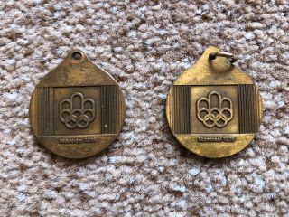 (2) Vintage 1976 Montreal Olympics Volleyball Commemorative Bronze Medal Pendants 2