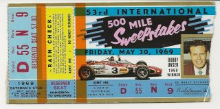 1969 Indianapolis 500 Ticket Stub (mario Andretti)