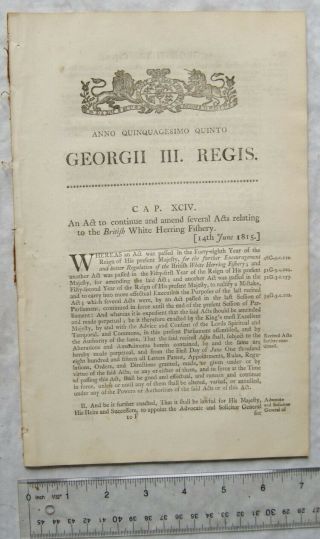 1815 Act Of Parliament: British White Herring Fishery