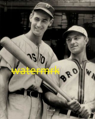 1942 Ted Williams Boston Red Sox & Chet Laabs St Louis Browns Al 8x10 Photo