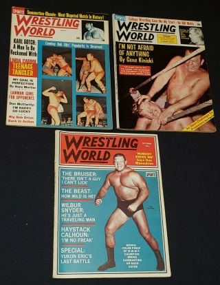 1964/65 Wrestling World Magazines (3) - The Bruiser,  Kiniski,  Sammartino On Cover