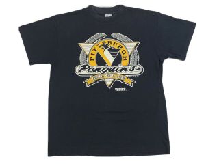 Vintage Pittsburgh Penguins T Shirt L Huge Front Print Big Hockey Nhl 1991 Usa