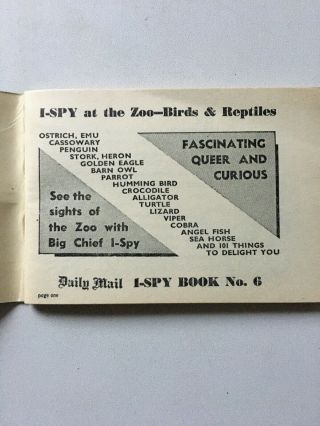 I - SPY AT THE ZOO - BIRDS & REPTILES.  NO.  6.  RARE 1925.  DAILY MAIL POCKET P/B BOOK 3