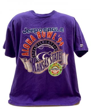 Vintage 1994 Ncaa Kansas State Wildcats Aloha Bowl Purple Graphic Shirt Size Xl