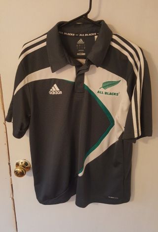 Adidas All Blacks Rugby Zealand Jersey Kit Grey Polo Mens Sz M Medium $100