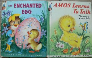 2 Vintage Rand Mcnally Elf Books The Enchanted Egg,  Amos Learns To Talk