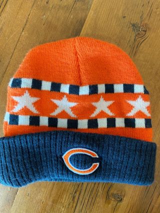 Chicago Bears Toddler Sz 2t - 4t Orange & Blue Acrylic Knit Winter Hat Cap Nfl