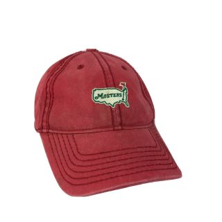 Masters Red Slouch Embroidered Golf Hat Augusta National Adjustable Distressed