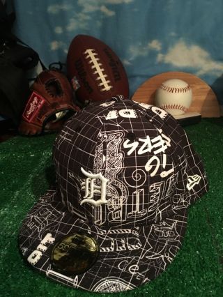 Rare Detroit Tigers Black White Hip - Hop Fitted 7 1/2 5959 59fifty H44