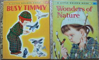 2 Vintage Little Golden Books Busy Timmy,  Wonders Of Nature Eloise Wilkin