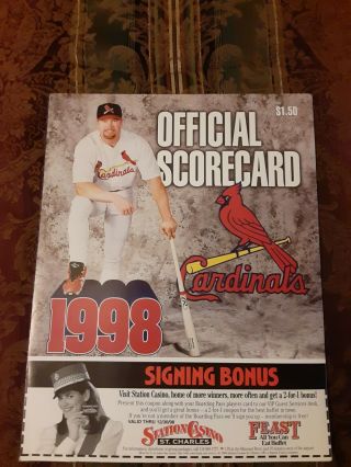 Cardinals Mark Mcgwire 62nd Home Run Baseball Scorecard Unscored Ex. ,