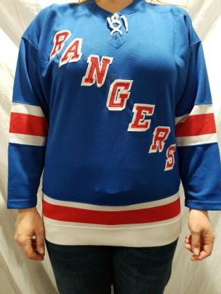 York Rangers Sewn Blue Jersey Size Youth L/xl Pro Player Nhl Hockey
