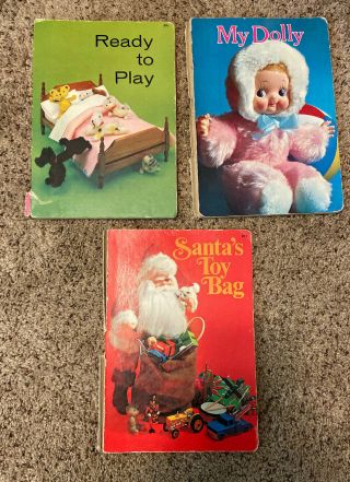 3 Vintage Whitman Board Books My Dolly 1968 Ready To Play 1970 Santa’s Toy Bag