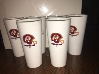 Set Of Six Vintage Washington Redskins Plastic Tumblers Cups White