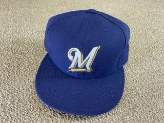 Milwaukee Brewers Era Fitted Hat 7 1/2 59fifty Blue Gold Cap Baseball Jersey