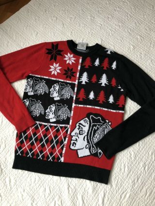 Chicago Blackhawks Crew Neck Ugly Christmas Sweater Size M Official License Nhl