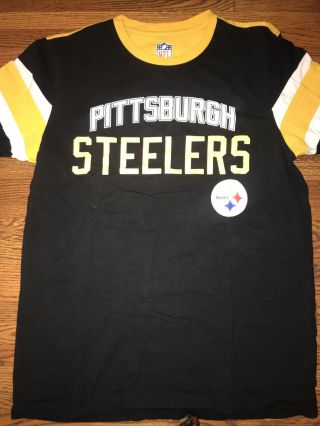 Pittsburgh Steelers T Shirt Men’s Xl Nfl Apparel Retro Striped Sleeves Nfl Gear