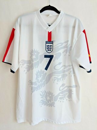 David Beckham 7 England Soccer White V - Neck Jersey Made In Italy