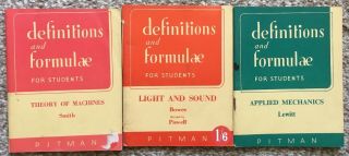 3 Vintage Books Definitions And Formulae For Students Pitman Machines Mechanics
