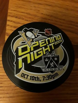 2003 Pittsburgh Penguins Opening Night Hockey Puck Marc Andre Fleury 1st Game