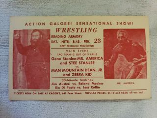 1952 Wrestling Postcard Mr America &stee Stanlee - Man Mountain Dean &zebra Kid 1