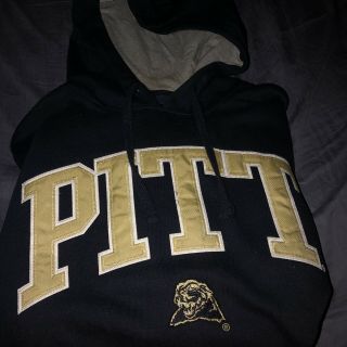 Vintage Pitt Panthers Hoodie Sweatshirt Size L Large Blue Stitched Pittsburgh