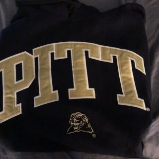 Vintage Pitt Panthers Hoodie Sweatshirt Size L Large Blue Stitched Pittsburgh 2