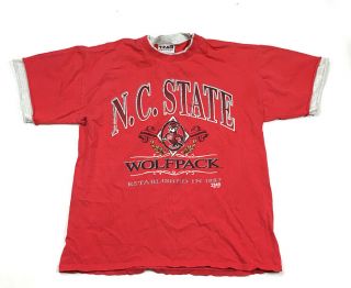 Vtg North Carolina Nc State Wolfpack Raw Edge Layered Sleeve T - Shirt Men 